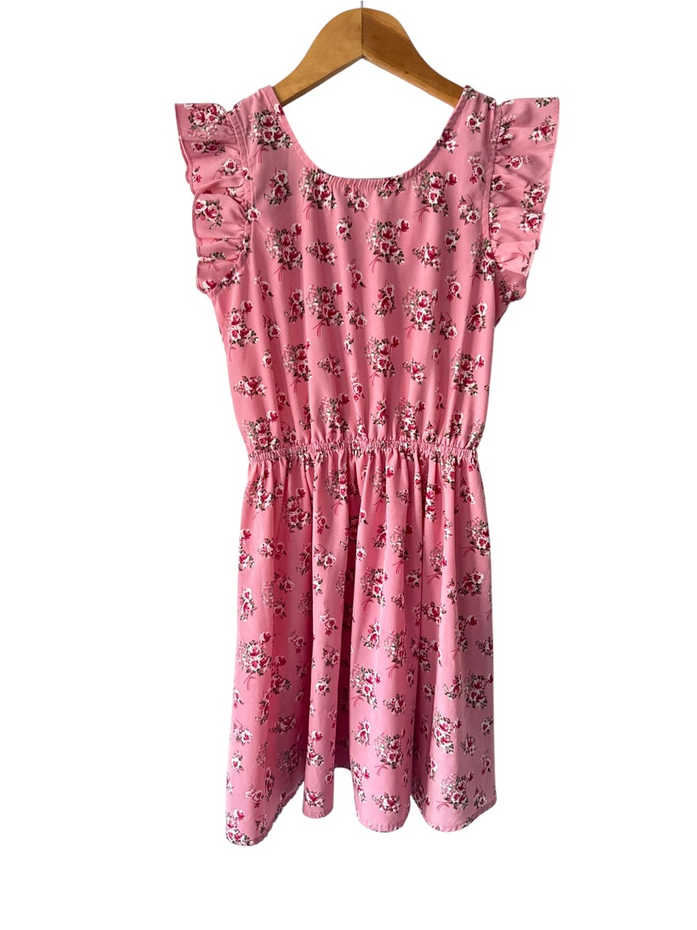 Girls' Pink Floral Ruffle-Sleeve Jenna & Jessie Casual Dress - Picture 2 of 6